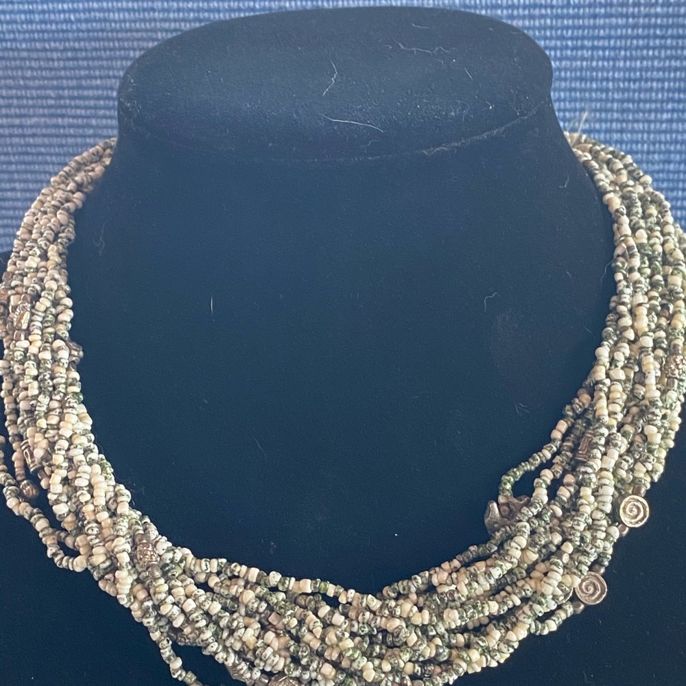 Necklace - Grey and White Beaded Multi Strand